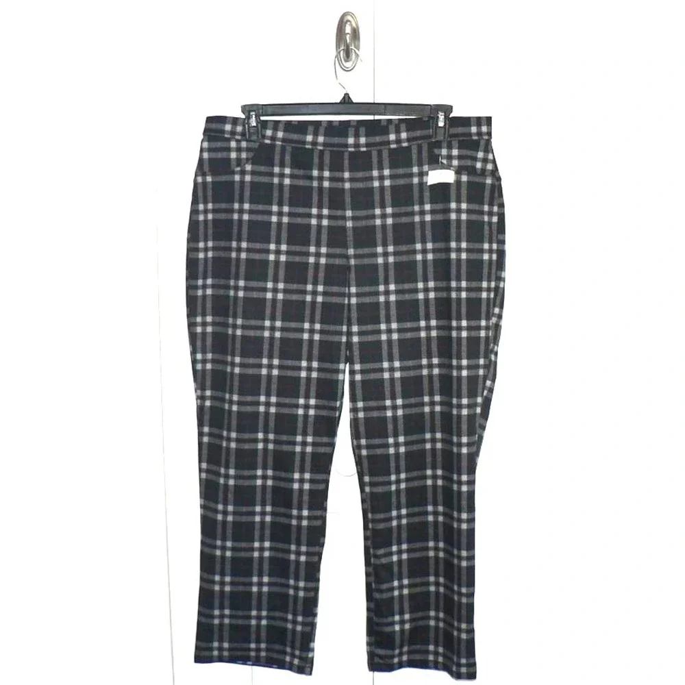 Sanctuary Womens Plus Size Elastic Waist Stretch Plaid Crop Leggings in Black 2X